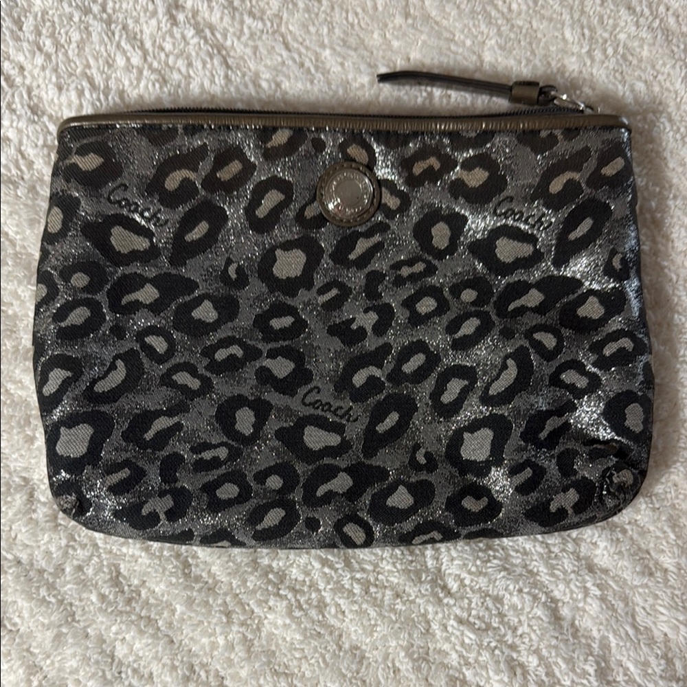Coach Black and Gray Leopard Print Wristlet